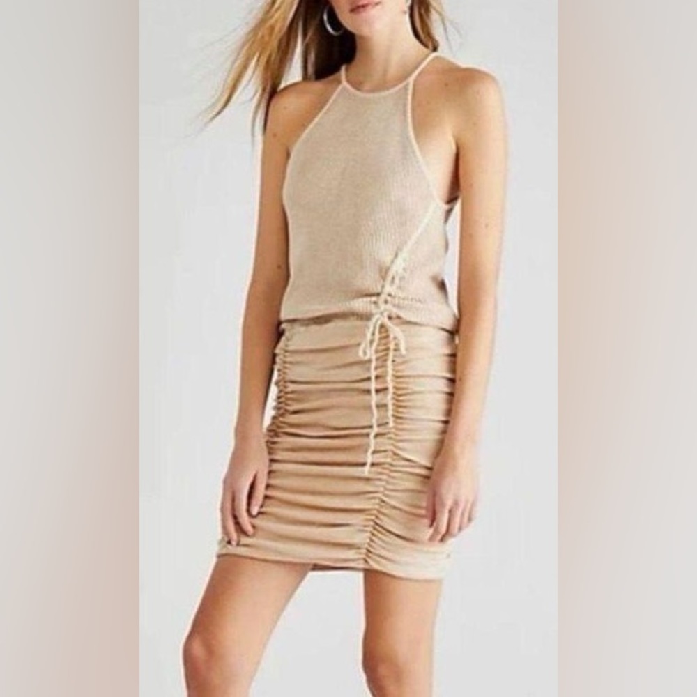 Free People FP ONE Katya Thermal Ruched Mini Dress Sand Crean Tan XS ove…